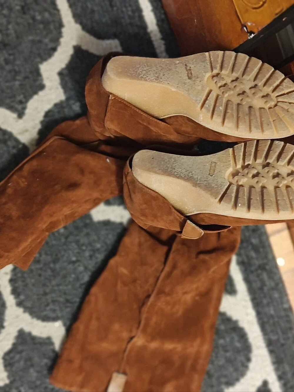 Women’s Brown Suede Knee-High Hidden Wedge Heel Boots